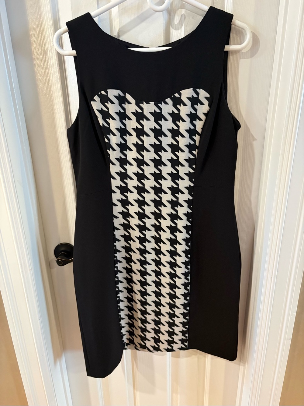 Studio I Black Dress with Black & White Houndstooth Panel